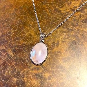 Pink Quartz Crystal Silver necklace jewelry pendant timeless classic Love Heal